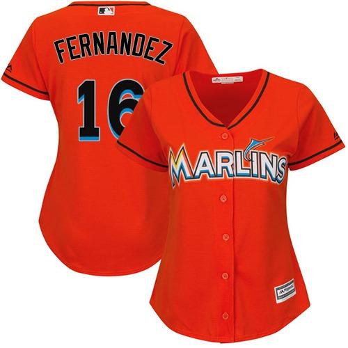 Marlins #16 Jose Fernandez Orange Women's Alternate Stitched MLB Jersey - Click Image to Close